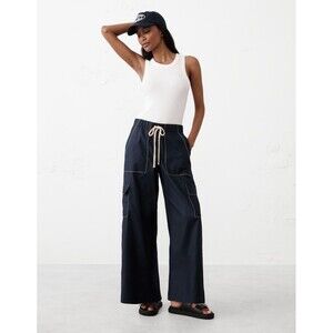 New Banana Republic Pants Large Wide Leg High Rise Cargo Navy Blue Pull On NWT